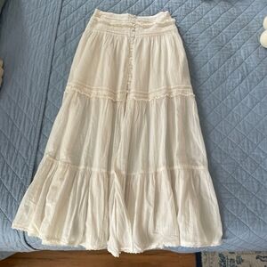 New aerie Cream Tiered Button-Front Maxi Skirt